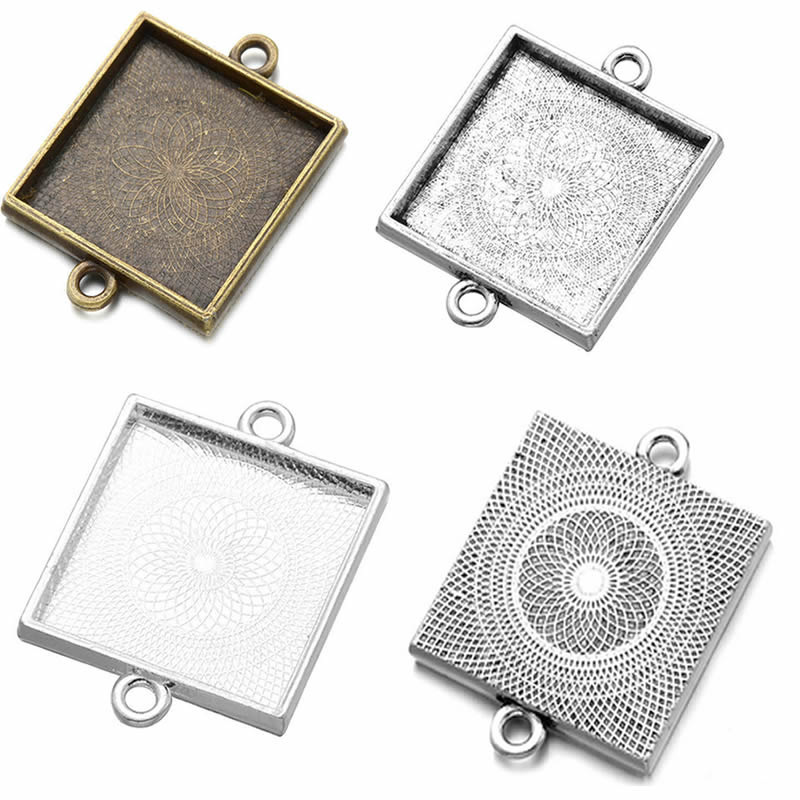 Bezels Set Pendant - Onebeading フィット 25 × 25 ミリメートル正方形カボションカメオフレームベゼルペンダントコネクタトレイブランク