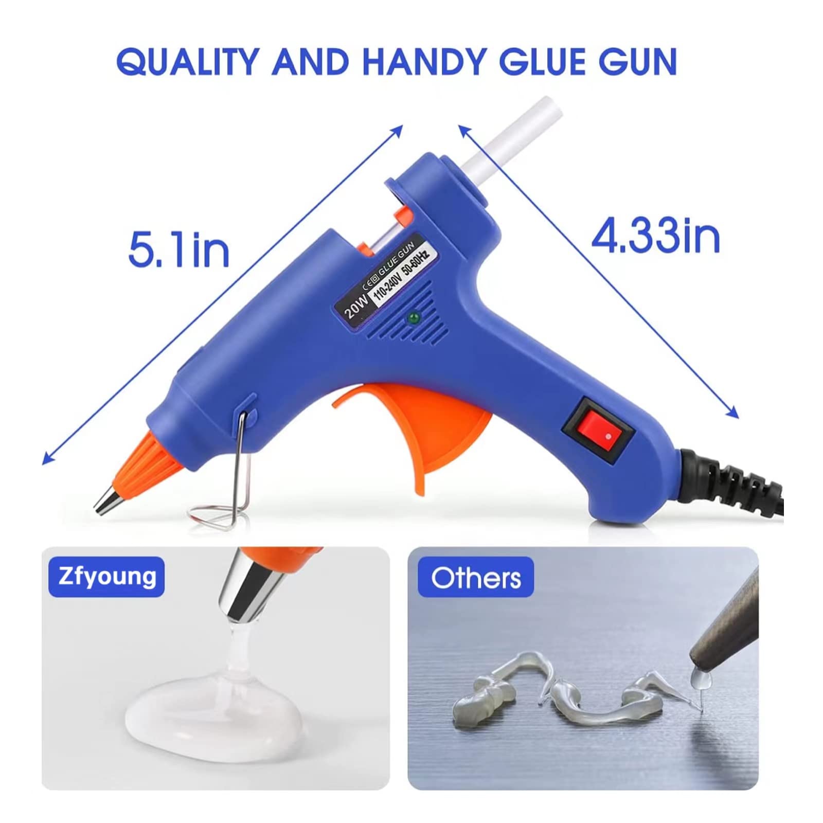 Heat Gun Small - 20WホットメルトグルーガンDIYミニ家庭用/業務用グルーガン熱温度調節機能付きEU電気修理ツール7mmグルースティック対応