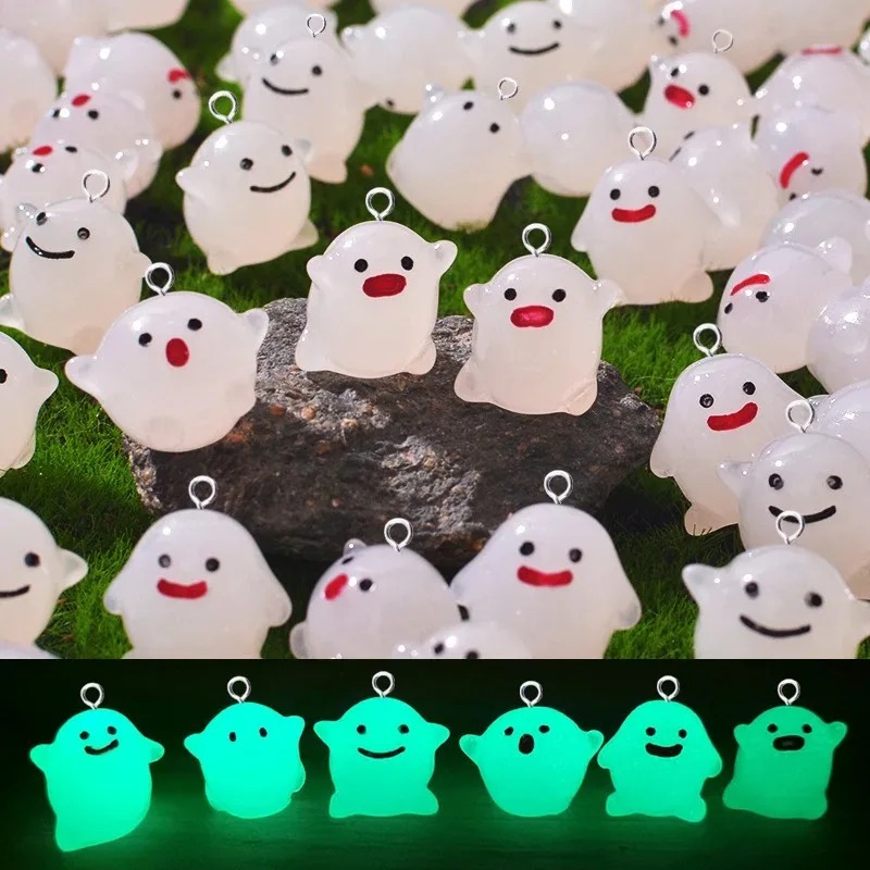 Resin Crafts Diy - 10個入り ラブリーグローインザダーク ホワイトゴースト レジンチャーム かわいいミニペンダント DIYクラフトパーツ